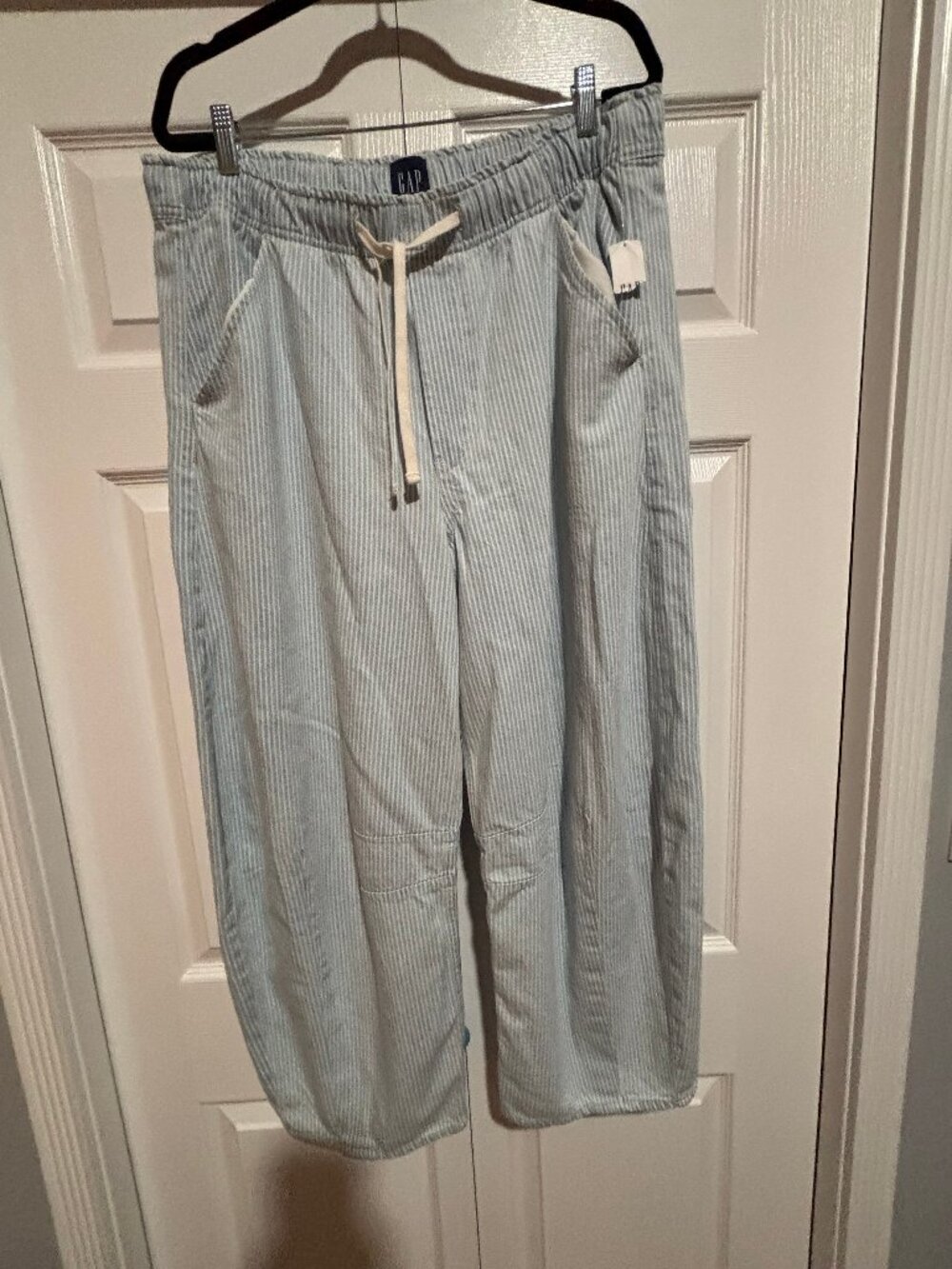 NEW GAP Blue Striped Wide Leg Barrel Horseshoe Pants Size Large